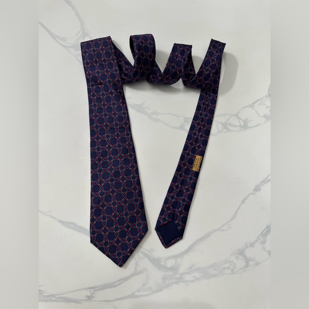 Hermes Tie Silk Chain Link Pattern Geometric Print